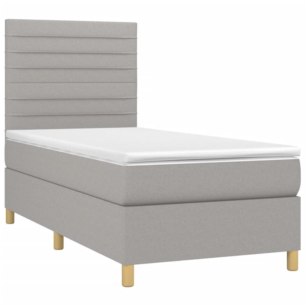 vidaXL atsperu gulta ar matraci, gaiši pelēka, 90x200 cm, audums cena un informācija | Gultas | 220.lv