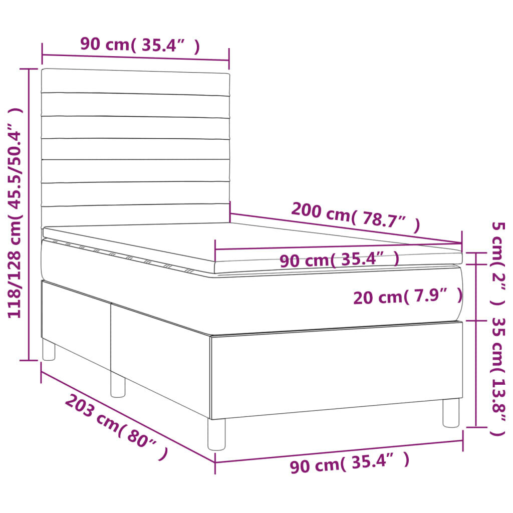 vidaXL atsperu gultas rāmis ar matraci, tumši brūna, 90x200 cm, audums cena un informācija | Gultas | 220.lv
