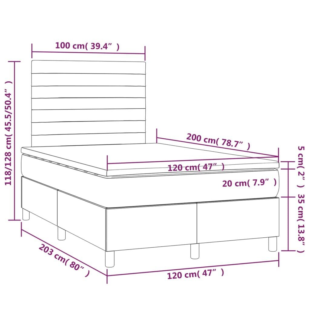 vidaXL atsperu gulta ar matraci, gaiši pelēka audums, 120x200cm cena un informācija | Gultas | 220.lv