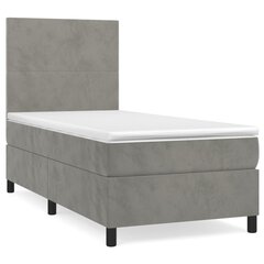 vidaXL atsperu gulta ar matraci, gaiši pelēks samts, 90x190 cm цена и информация | Кровати | 220.lv