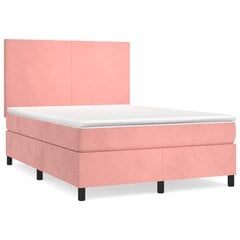 vidaXL atsperu gulta ar matraci, rozā samts, 140x190 cm цена и информация | Кровати | 220.lv