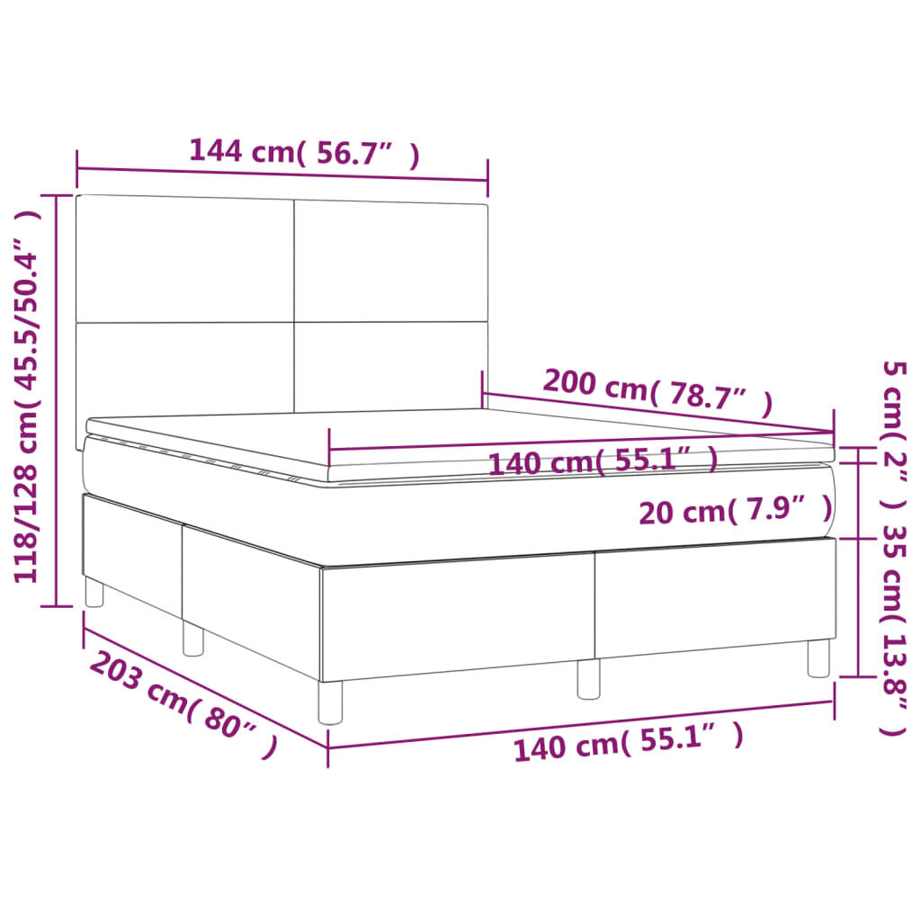 vidaXL atsperu gulta ar matraci, tumši pelēks samts, 140x200 cm cena un informācija | Gultas | 220.lv