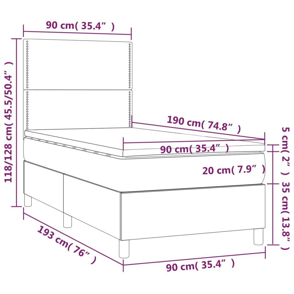 vidaXL atsperu gulta ar matraci, tumši zaļš samts, 90x190 cm cena un informācija | Gultas | 220.lv