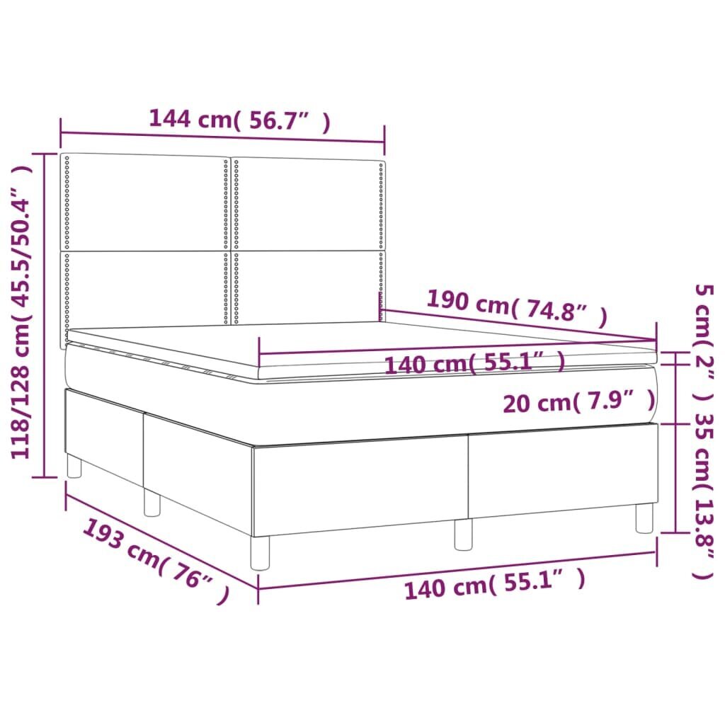 vidaXL atsperu gulta ar matraci, melna samts, 140x190 cm cena un informācija | Gultas | 220.lv