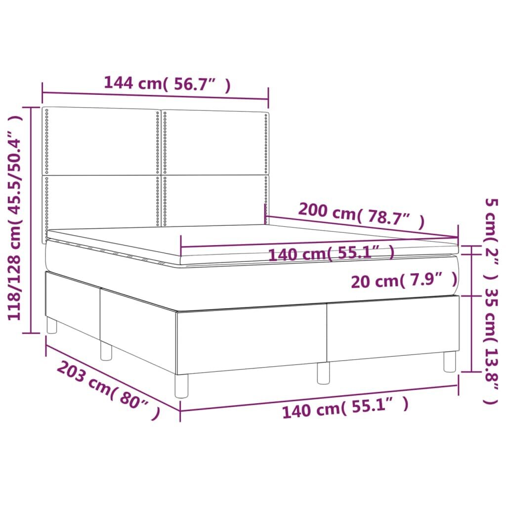 vidaXL atsperu gulta ar matraci, melns samts, 140x200 cm цена и информация | Gultas | 220.lv