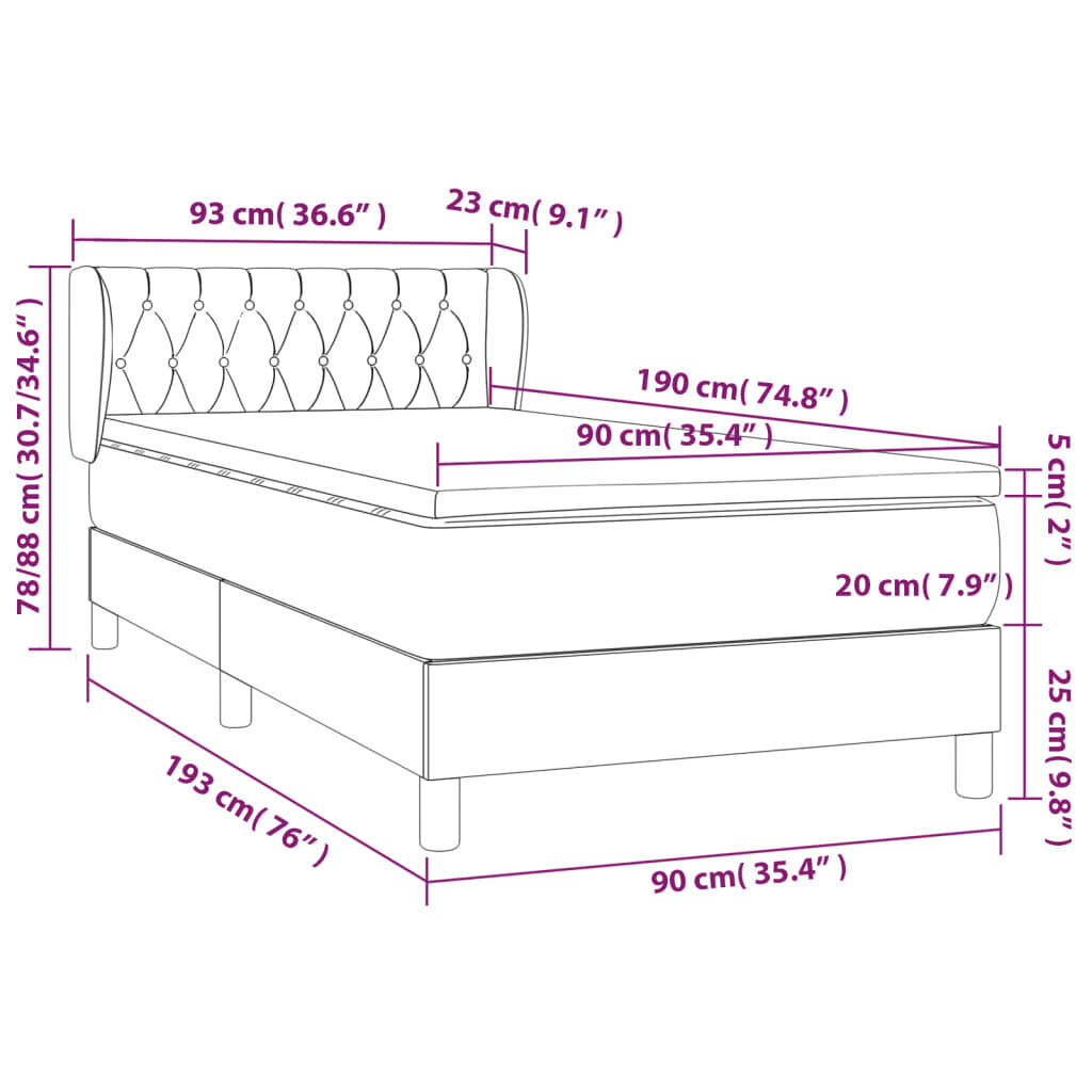 vidaXL atsperu gulta ar matraci, krēmkrāsas, 90x190 cm, audums цена и информация | Gultas | 220.lv