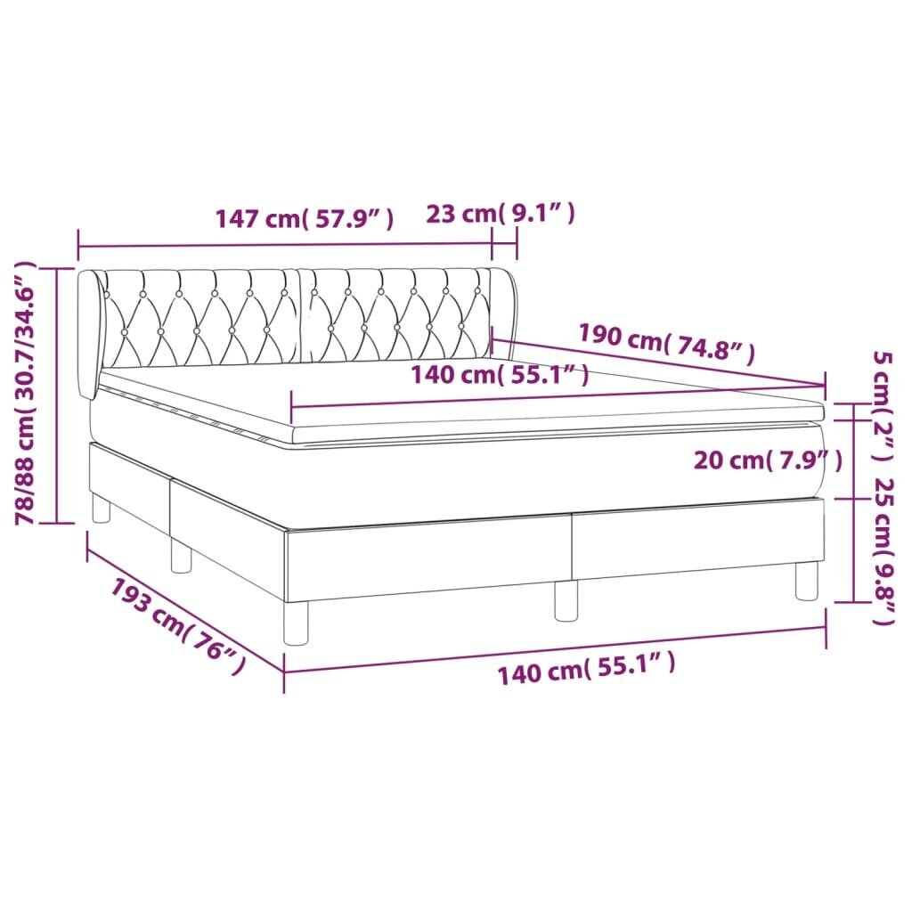 vidaXL atsperu gultas rāmis ar matraci, tumši brūna, 140x190cm, audums цена и информация | Gultas | 220.lv