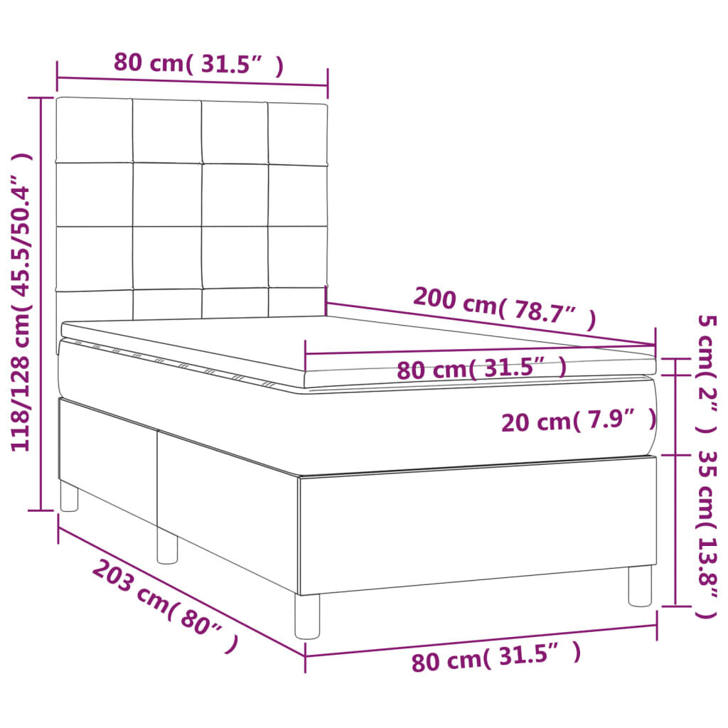 vidaXL atsperu gulta ar matraci, tumši pelēks samts, 80x200 cm цена и информация | Gultas | 220.lv