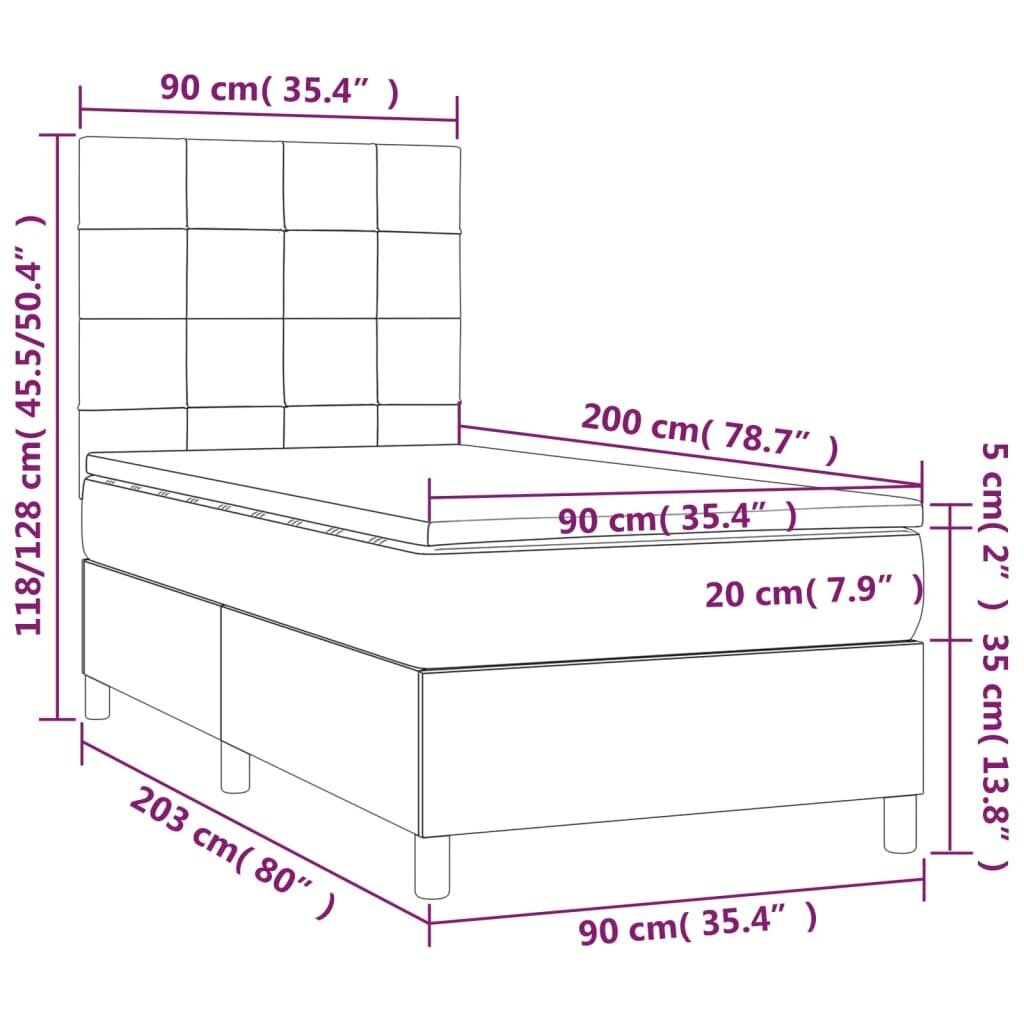 vidaXL atsperu gulta ar matraci, melns samts, 90x200 cm cena un informācija | Gultas | 220.lv