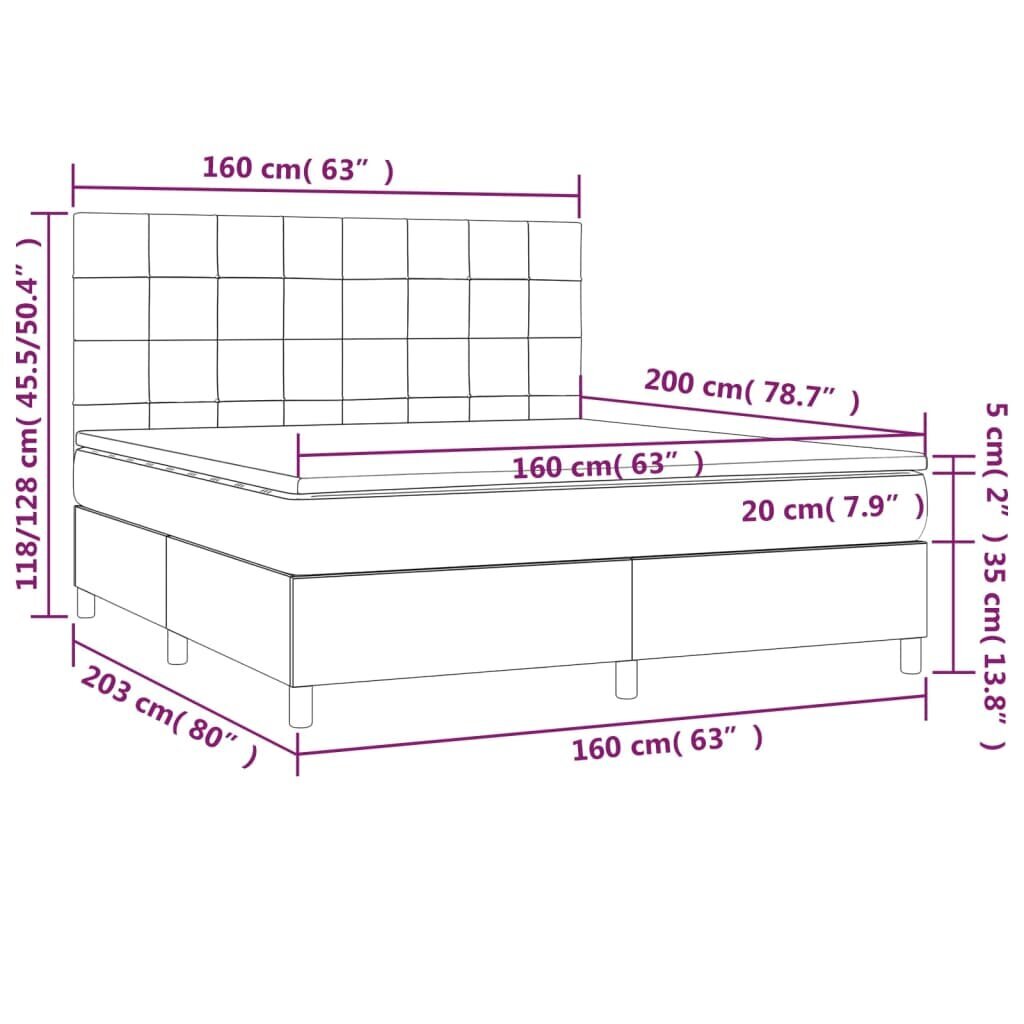 vidaXL atsperu gulta ar matraci, tumši zils samts, 160x200 cm цена и информация | Gultas | 220.lv