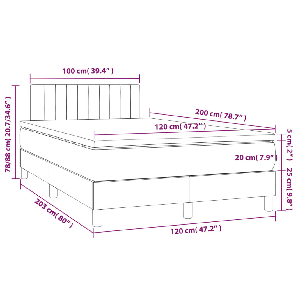 vidaXL atsperu gulta ar matraci, tumši pelēka audums, 120x200cm cena un informācija | Gultas | 220.lv