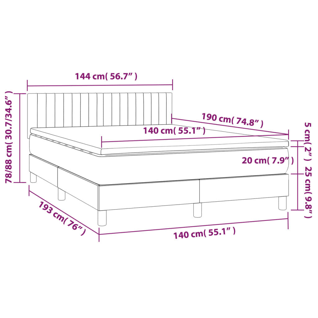 vidaXL atsperu gultas rāmis ar matraci, tumši brūna, 140x190cm, audums cena un informācija | Gultas | 220.lv