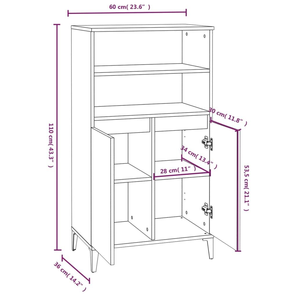 Augstais skapītis vidaXL, 60x36x110 cm, betonpelēks cena un informācija | Skapīši viesistabai | 220.lv