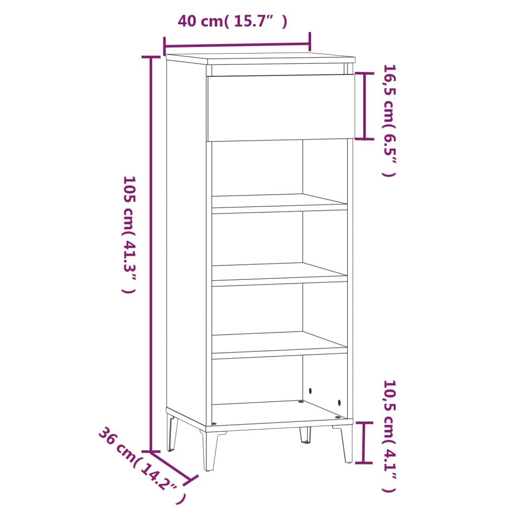 Apavu plaukts vidaXL, 40x36x105 cm, balts cena un informācija | Apavu skapji, apavu plaukti, priekšnama soliņi | 220.lv