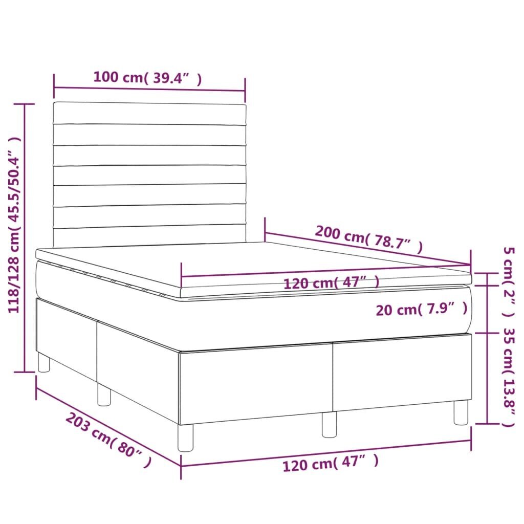 vidaXL atsperu gulta ar matraci, melns samts, 120x200 cm cena un informācija | Gultas | 220.lv