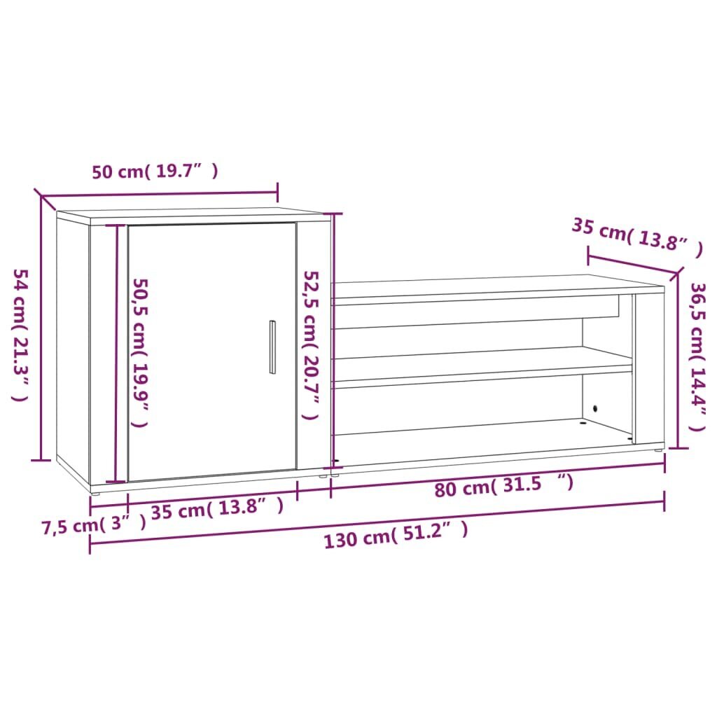 Apavu skapis, 130x35x54cm, pelēks cena un informācija | Apavu skapji, apavu plaukti, priekšnama soliņi | 220.lv