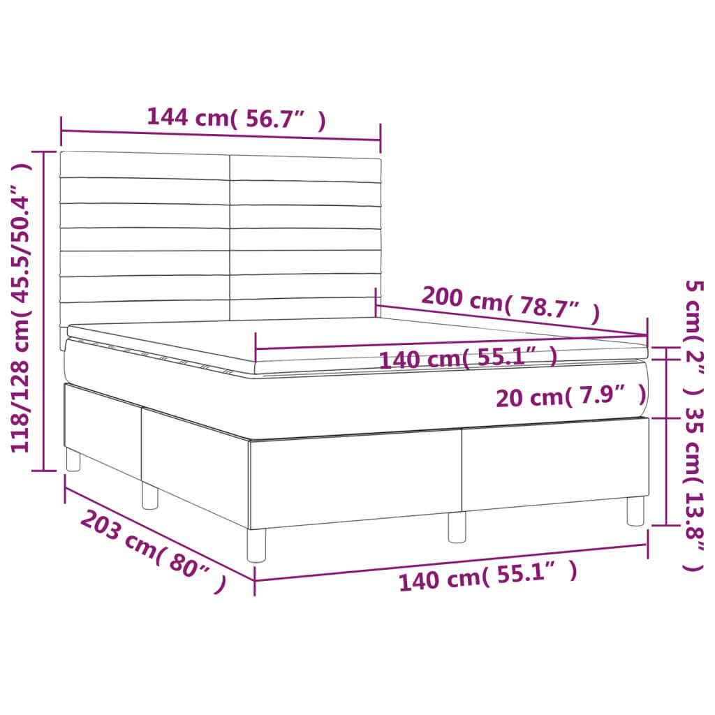 vidaXL atsperu gulta ar matraci, melns samts, 140x200 cm cena un informācija | Gultas | 220.lv