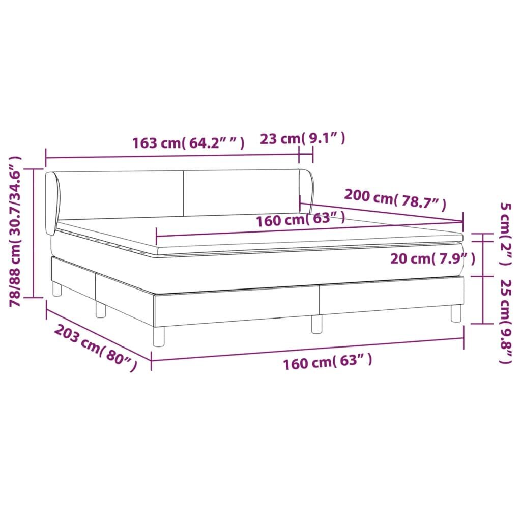 vidaXL atsperu gulta ar matraci, gaiši pelēks audums, 160x200 cm cena un informācija | Gultas | 220.lv