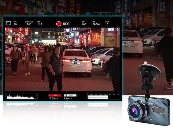 V3 automašīnas kamera ar diviem objektīviem un HD displeju. cena un informācija | Auto video reģistratori | 220.lv