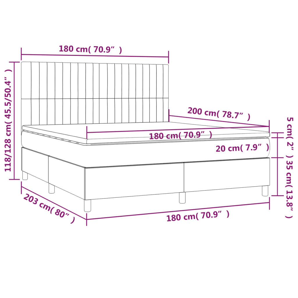 vidaXL atsperu gulta ar matraci, tumši pelēks samts, 180x200 cm cena un informācija | Gultas | 220.lv