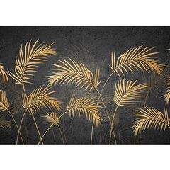 Sienas gleznojumi - modernas zelta palmu lapas cena un informācija | Fototapetes | 220.lv