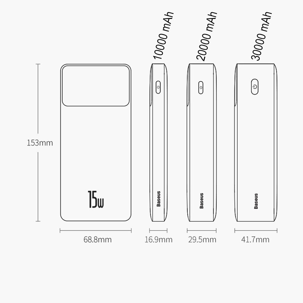 Baseus Bipow 30000mAh 15W + kabelis USB-A - Micro USB 0.25m PPBD050201 cena un informācija | Lādētāji-akumulatori (Power bank) | 220.lv