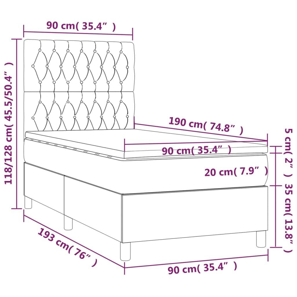 vidaXL atsperu gulta ar matraci, gaiši pelēks samts, 90x190 cm cena un informācija | Gultas | 220.lv