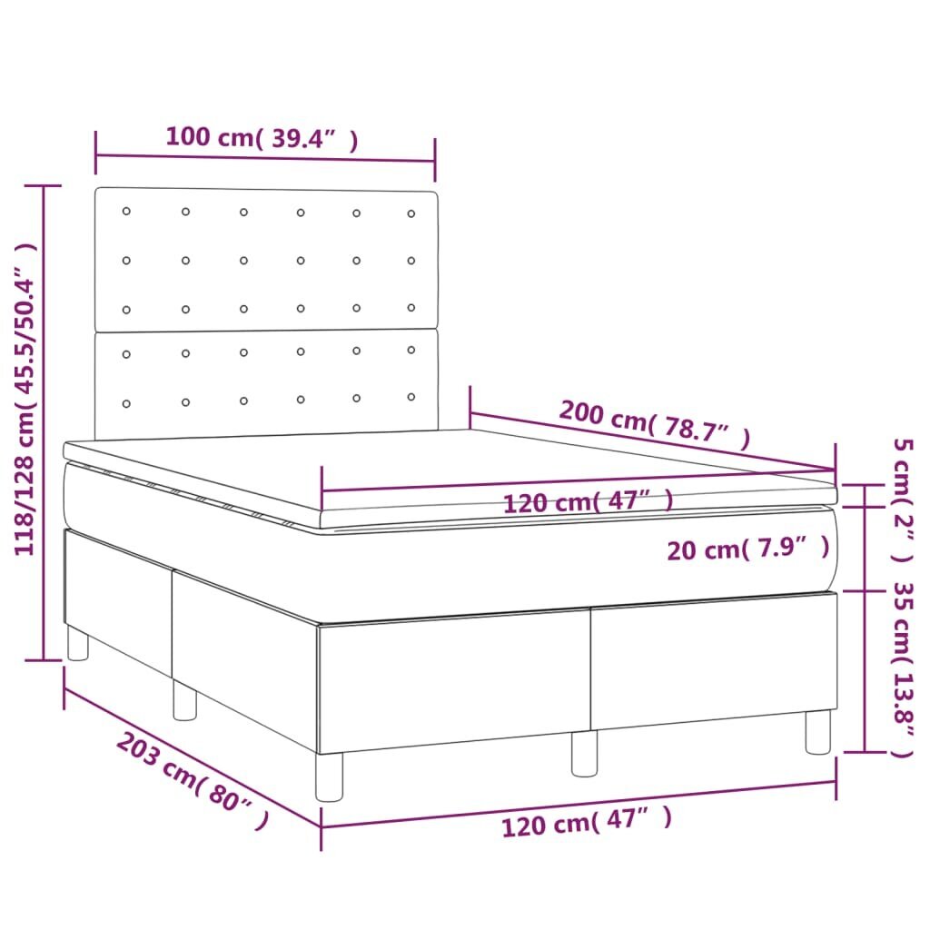 vidaXL atsperu gultas rāmis ar matraci, pelēkbrūna, 120x200 cm, audums cena un informācija | Gultas | 220.lv