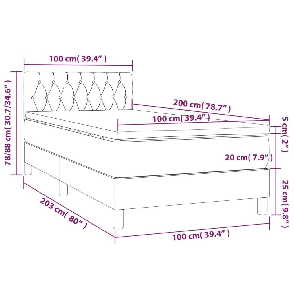 vidaXL atsperu gultas rāmis ar matraci, tumši pelēks audums, 100x200cm цена и информация | Gultas | 220.lv