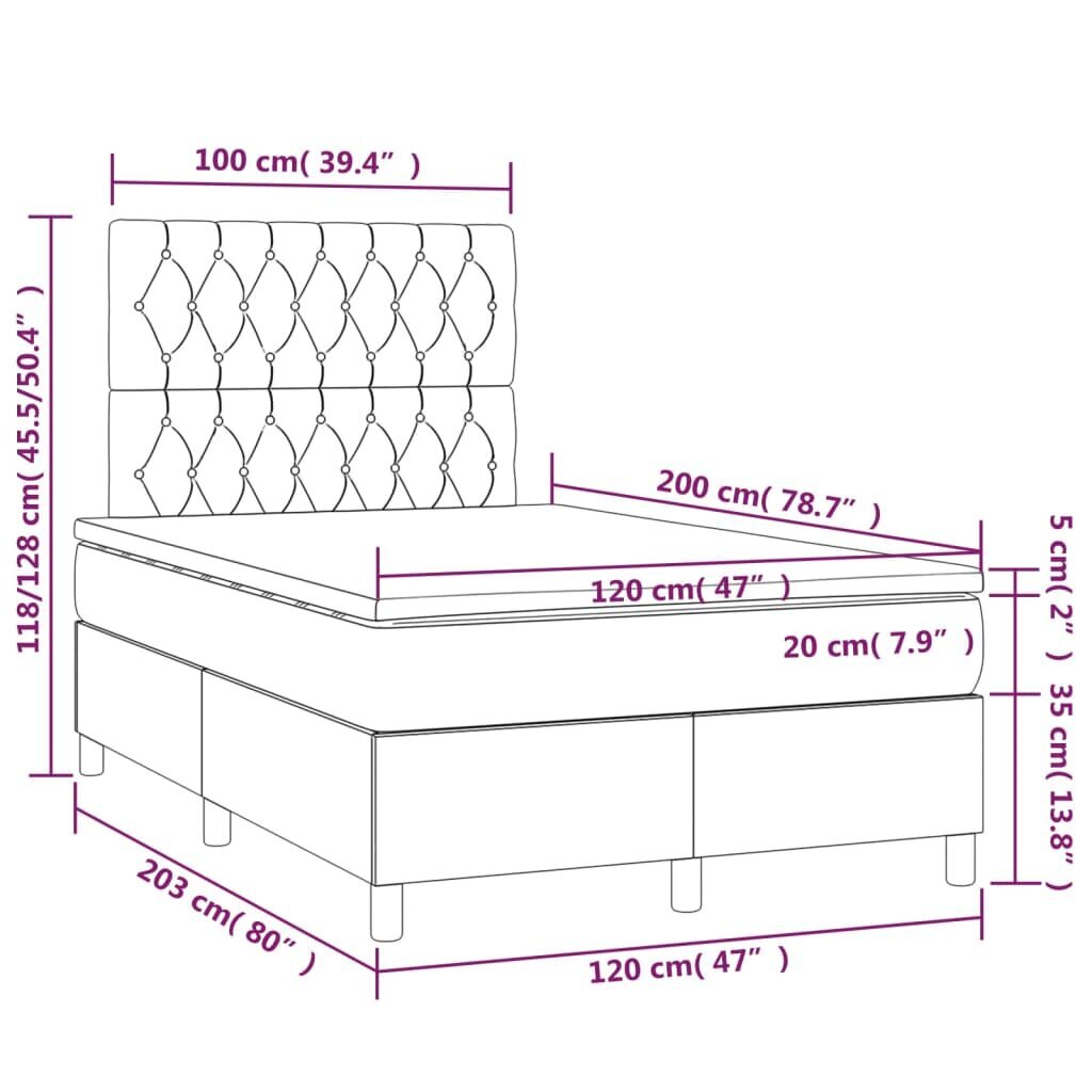 vidaXL atsperu gulta ar matraci, tumši zils samts, 120x200 cm cena un informācija | Gultas | 220.lv