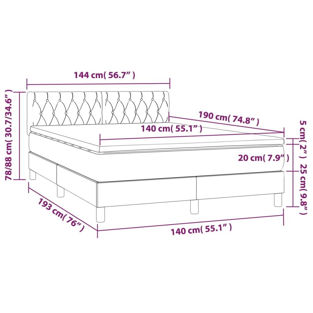 vidaXL atsperu gulta ar matraci, gaiši pelēks audums, 140x190 cm cena un informācija | Gultas | 220.lv