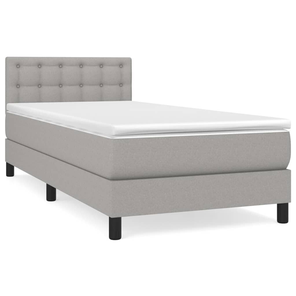 vidaXL atsperu gultas rāmis ar matraci, gaiši pelēks audums, 100x200cm цена и информация | Gultas | 220.lv