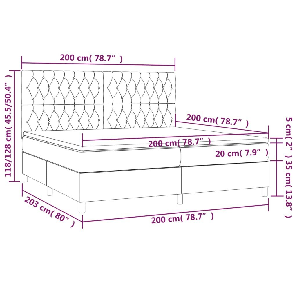 vidaXL atsperu gulta ar matraci, melns samts, 200x200 cm cena un informācija | Gultas | 220.lv