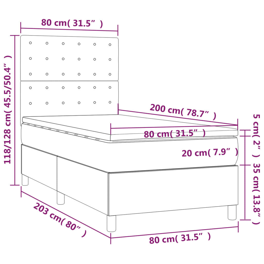 vidaXL atsperu gulta ar matraci, tumši pelēks samts, 80x200 cm cena un informācija | Gultas | 220.lv