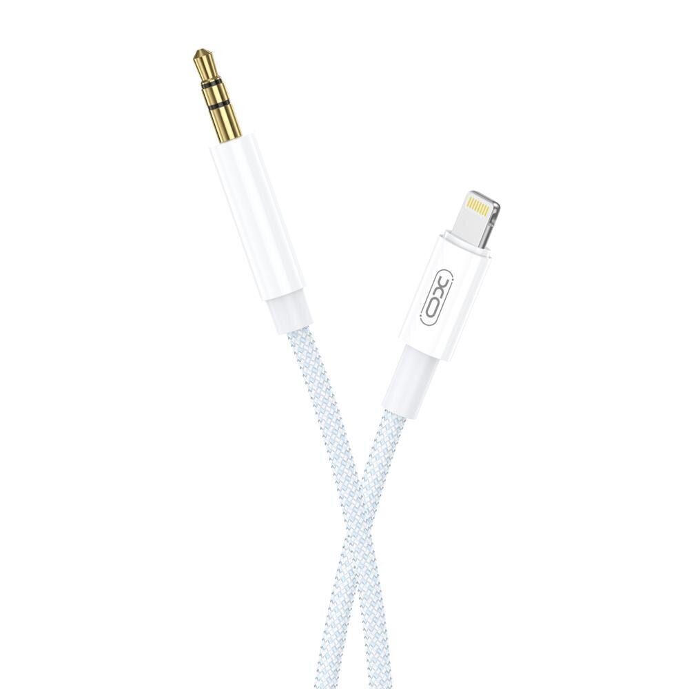 XO cable audio NB-R211A Lightning - jack 3,5mm 1,0 m white-blue cena un informācija | Kabeļi un vadi | 220.lv