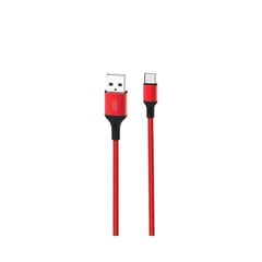 XO NB143 Прочный TPE Универсальный USB на USB-C (Type-C) Кабель 1m данных и быстрого заряда 2.4A Красный цена и информация | Кабели и провода | 220.lv