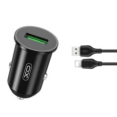 XO car charger TZ12 QC 3.0 18W 1x USB black + Lightning cable цена и информация | Зарядные устройства для телефонов | 220.lv