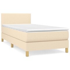 vidaXL atsperu gultas rāmis ar matraci, krēmkrāsas, 100x200 cm, audums cena un informācija | Gultas | 220.lv