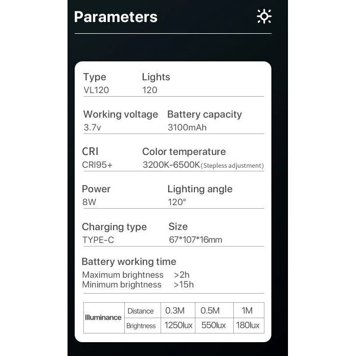 LED spuldze Vijim VL120 cena un informācija | Apgaismojums fotografēšanai | 220.lv