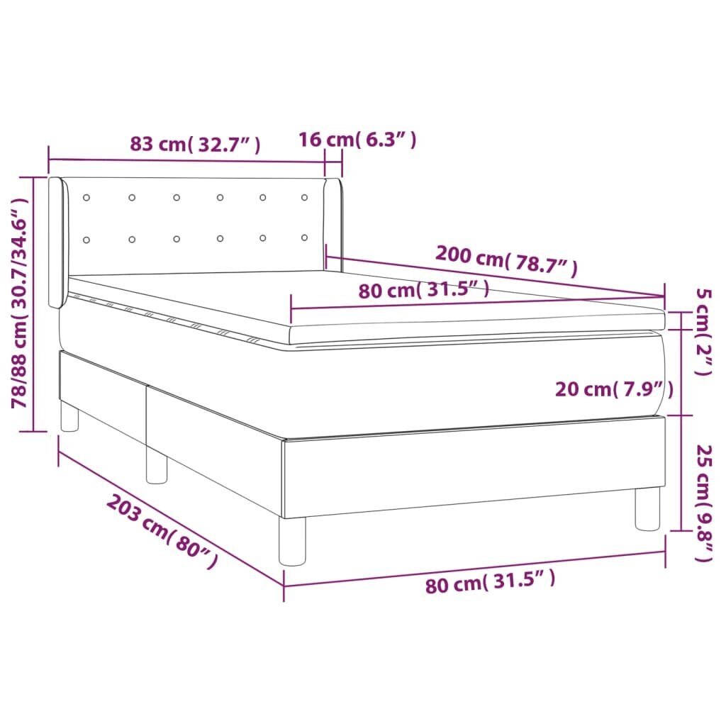 vidaXL atsperu gulta ar matraci, melna, 80x200 cm, mākslīgā āda cena un informācija | Gultas | 220.lv