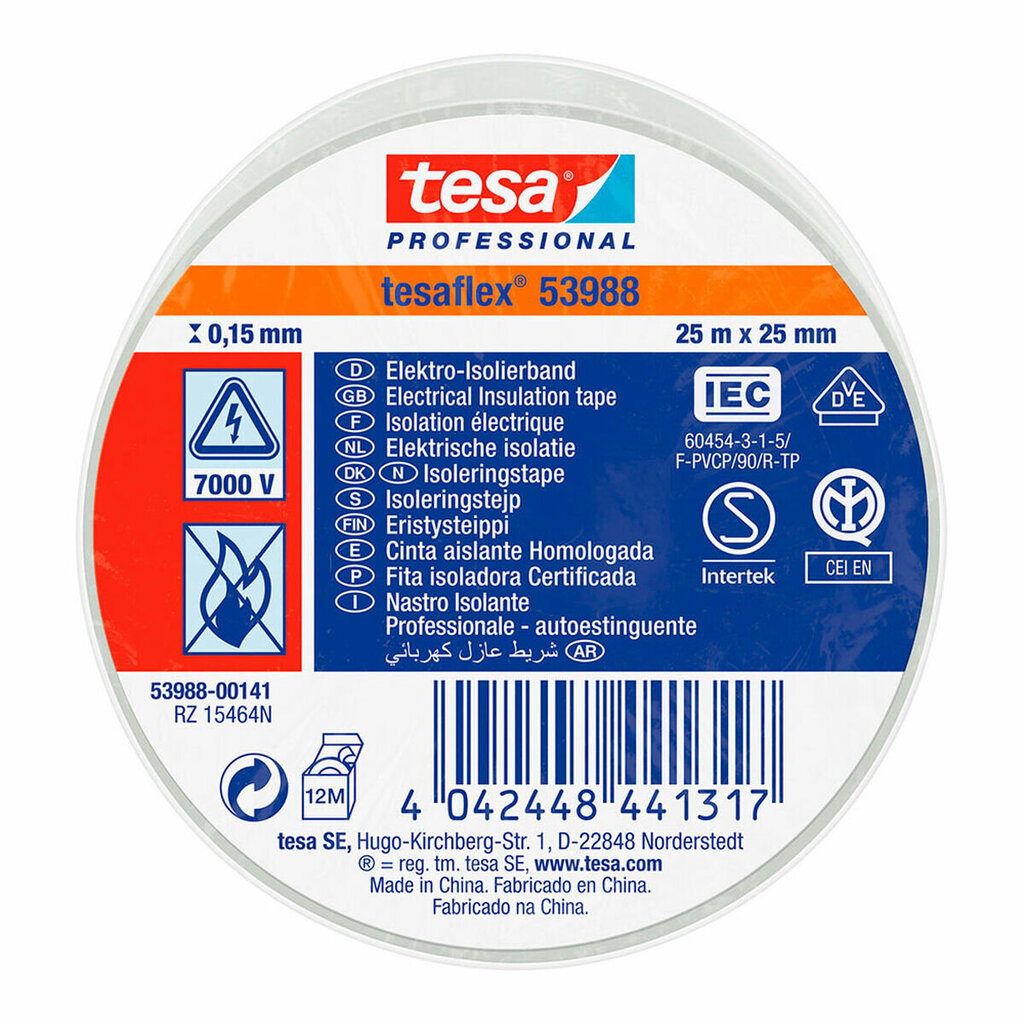 Izolācijas lente TESA Balts PVC (25 mm x 25 m) cena un informācija | Rokas instrumenti | 220.lv
