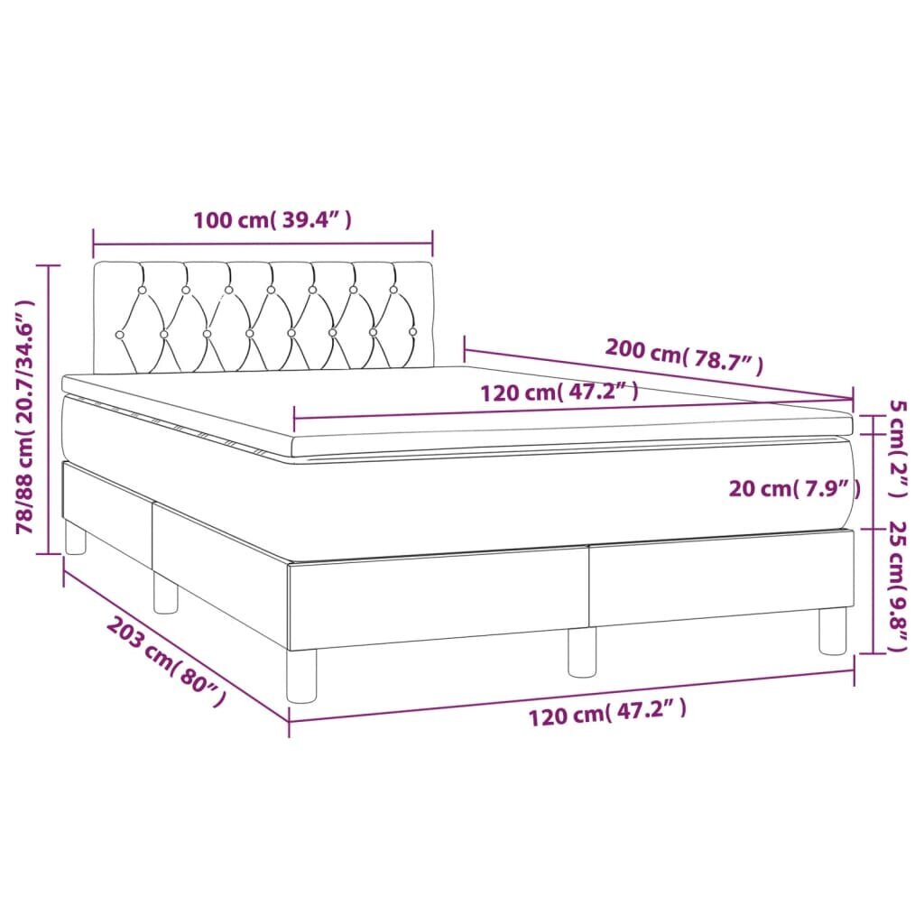 vidaXL atsperu gulta ar matraci, tumši pelēks audums, 120x200cm цена и информация | Gultas | 220.lv