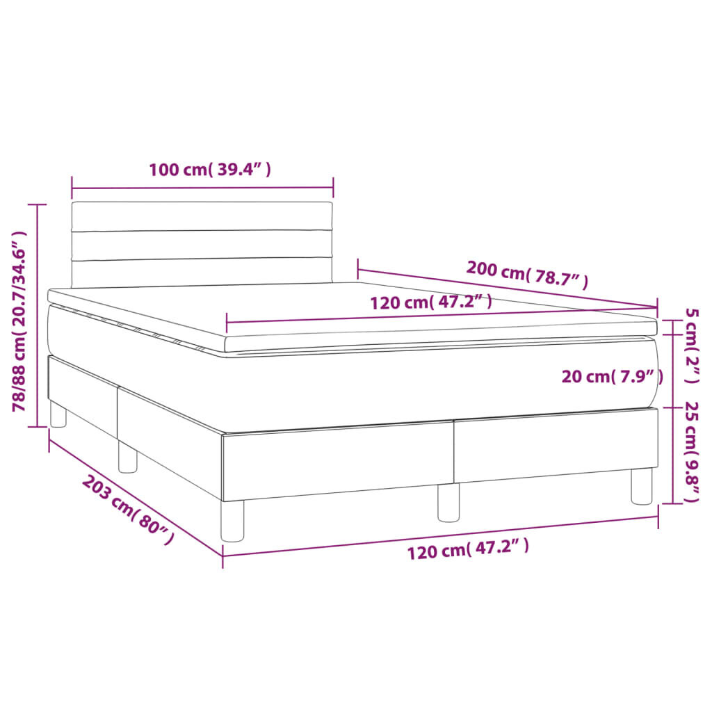 vidaXL atsperu gulta ar matraci, tumši pelēka audums, 120x200cm цена и информация | Gultas | 220.lv