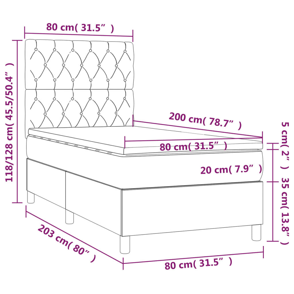 vidaXL atsperu gultas rāmis ar matraci, melna, 80x200 cm, audums цена и информация | Gultas | 220.lv