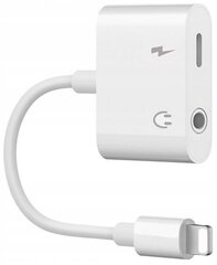 Tālruņa adaptera kabelis iPhone savienotājs, Jack 3,5 mm + uzlāde, balts 0003 cena un informācija | Adapteri un USB centrmezgli | 220.lv