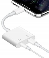 Tālruņa adaptera kabelis iPhone savienotājs, Jack 3,5 mm + uzlāde, balts 0003 цена и информация | Адаптеры и USB разветвители | 220.lv