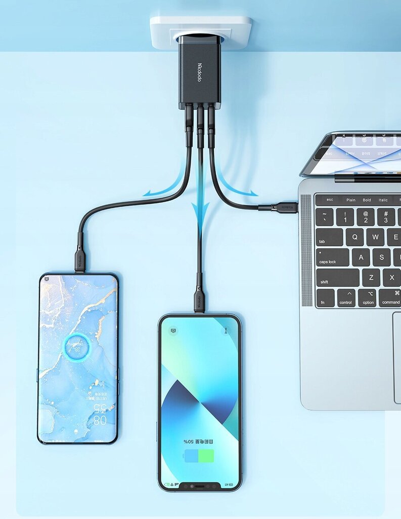 Адаптер Зарядное устройство для телефонов Mcdodo, GaN 5 PRO, быстрая  зарядка, USB-C, USB-A, 65 Вт, кабель в комплекте, черный, CH-1542 цена |  220.lv