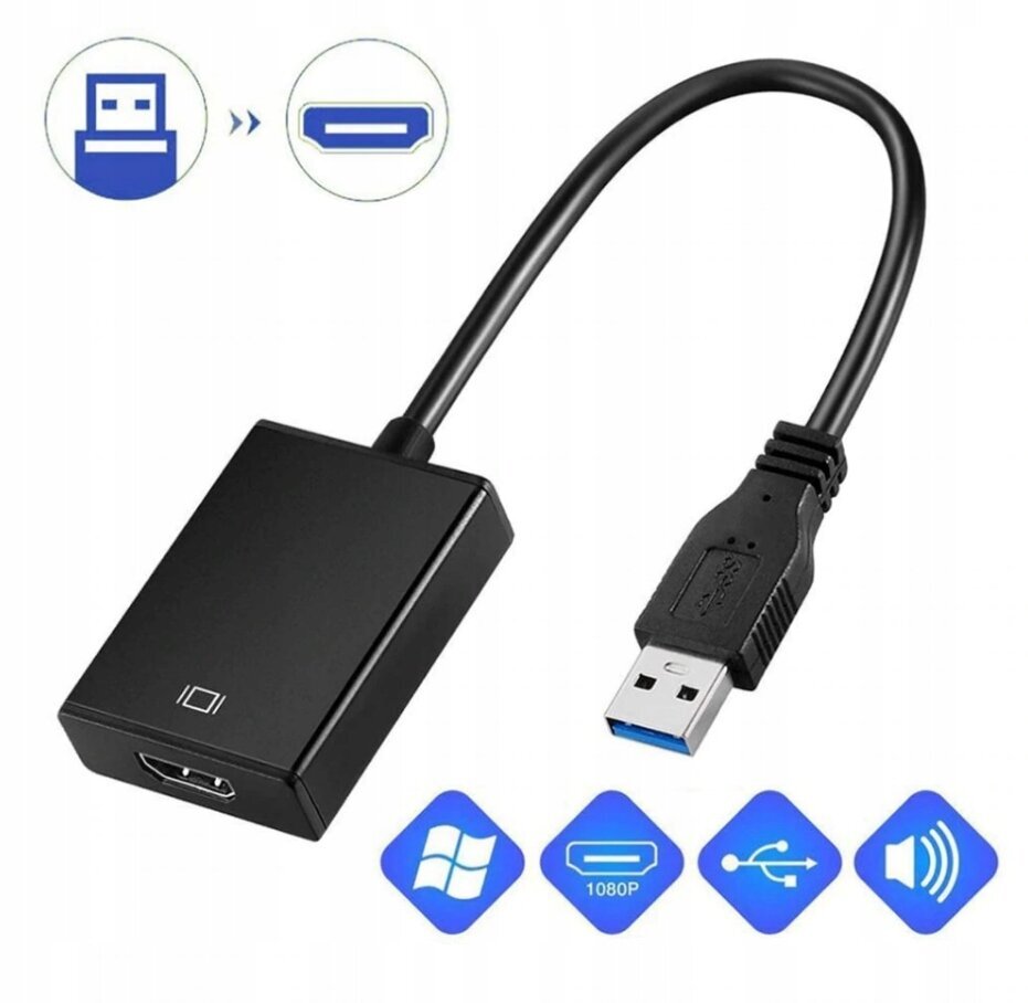 Adapteris datoram, CO2, USB uz HDMI FULL HD pārveidotājs 0110 cena un informācija | Adapteri un USB centrmezgli | 220.lv