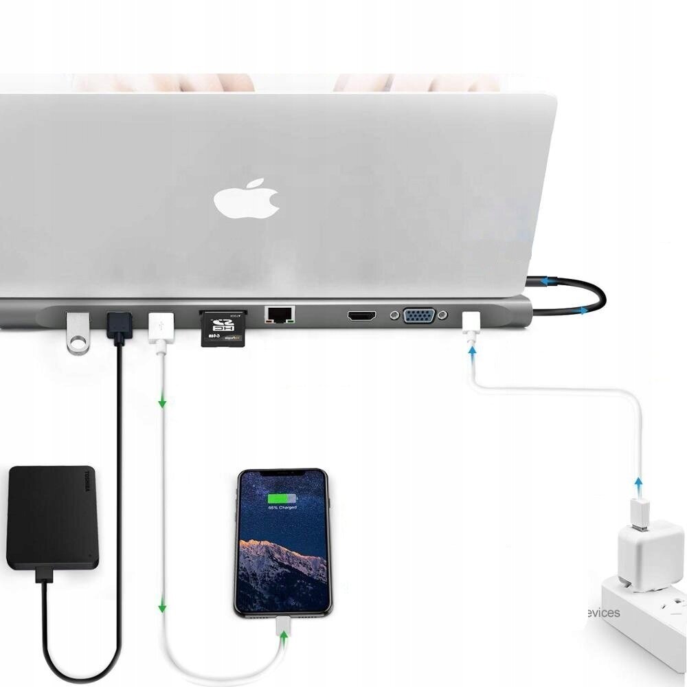 CO2 datora adapteris, 10in1 USB-C Gigabit RJ-45 HDMI 4K HUB priekš Macbook M1 0107 cena un informācija | Adapteri un USB centrmezgli | 220.lv