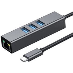 Адаптер HUB 3.0, 3 порта, USB-C на USB 3.0 + Ethernet RJ45 Gigabit 1000 МБ для Windows, MacOs, Linux цена и информация | Адаптеры и USB разветвители | 220.lv